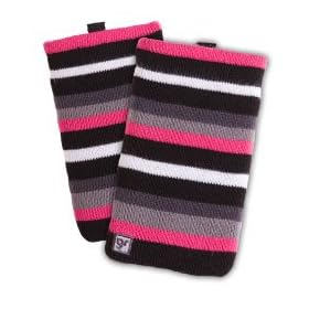 Glam Rox Mobile Phone, iPod, iPod Touch or iPhone microfibre sock that actually cleans your screen Black with Pink/White/Grey Stripes 105
