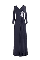 A-line V-neck Chiffon Long Sleeves Applique Floor Length Evening Dress/Mother-of-the-Bride Dress/Prom Dress/Wedding Party Dress 