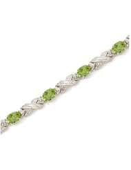 14K White Gold Oval Peridot and Diamond Bracelet by Jewelry Mountain