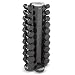 The Dura-Bell rubberized hexagon dumbbell 2.5 - 25 lb. set features ergonomic chrome handles and comes complete with a vertical rack. This system is perfect for the home gym or personal training studio setting. This 10 pair set comes in 2.5 lb. increments from 2.5 - 25 lbs.::Dura-BellTM is one the brightest innovations in the industry since the grip plate. As substandard imitations flood the market, there are several distinct features that separate the real Dura-Bell from the knock-offs. Hampton Fitness holds the U.S. patent on a round cylinder head that is screwed on the end of a solid dumbbell handle, then reinforced with a quarter-inch roll pin, through the head and the handle itself. Its guaranteed not to come loose! Our competitors manufacture theirs by using a hexagon-shaped head and then rubber-coating it, which will cause rubber to tear from the inside out. Theirs is also made with a scented recycled rubber as well. It maybe a little cheaper than the virgin rubber we use, but in the long run, when your Dura-Bells are still in use, you'll be glad you paid for the quality.