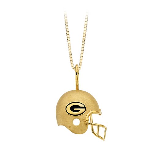 14K Yellow Gold 21.25 x 21 MM Green Bay Packers Enamel Helmet Pendant with Chain