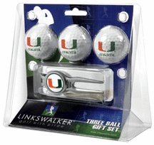 Miami Hurricanes 3 Ball Golf Gift Pack With Kool Tool
