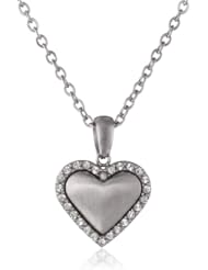 Stainless Steel Heart and Crystal Pendant Necklace, 18"