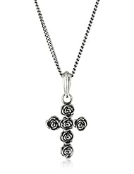 King Baby 18" Curb Link Chain with Rose Cross Sterling Silver Pendant Necklace