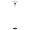 Metal and Iron Torchiere Lamp with Glass Shade