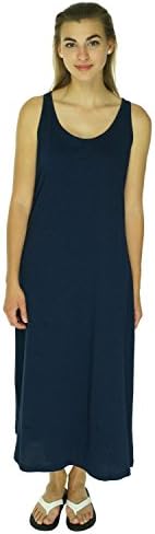 Women's Sleeveless Solid Plain Cotton Maxi Dress, Size M, Navy Blue