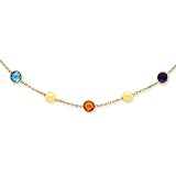 14k Gold Akoya Pearl and Multi-color Gemstone Necklace