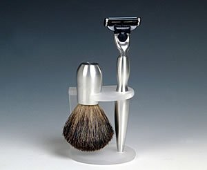 Frankman's Arctic Shaving Set with Badger Shaving Brush & Mach 3 Razor in Satin Aluminum with Stand
