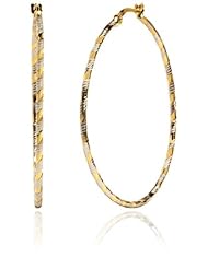 14k Italian Yellow and White Gold Diamond-Cut Hoop Earrings