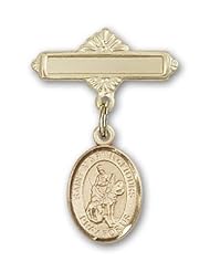14K Gold Baby Badge with St. Martin of Tours Charm and Polished Badge Pin