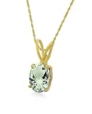 Gold Overlay Sterling Silver 8x6mm Oval Green Amethyst Pendant w/ Light Rope  Chain, 18