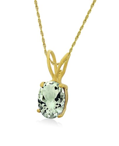 Gold Overlay Sterling Silver 8x6mm Oval Green Amethyst Pendant w/ Light Rope Chain, 18