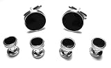 Onyx & Silver Tuxedo Cufflinks & Stud Set