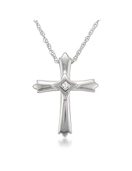 Sterling Silver Princess-cut Diamond Accent Cross Pendant Necklace (I-J, I2)
