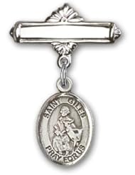 Sterling Silver Baby Badge with St. Giles Charm and Polished Badge Pin