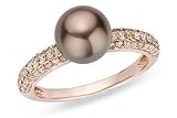 1/2 Carat Brown Diamond and Brown Cultured Tahitian Pearl Ring w/14K Pink Gold