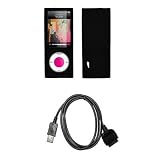 Premium Black Soft Silicone Gel Skin Cover Case + USB Data Charge Sync Cable for Apple iPod Nano 5G, 5th Generation [Accessory Export Packaging]