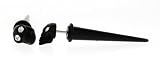 Fake Acrylic Taper - Black Skull with 2 CZs for Eyes - 16g Wire Stud - 0 Gauge - 47mm Length - Sold as a Pair