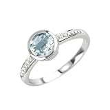 14K White Gold 0.07 ct. Diamond and 3/4 ct. Aquamarine Ring