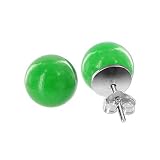10 MM Green Jade Ball Stud Earrings Sterling Silver Back Post Findings
