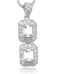 Delicate Vintage Style Sterling Silver Cubic Zirconia CZ Pave Pendant Necklace with 18 inch Chain