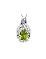 2 Carat Genuine Peridot Pear Shape Diamond Pendant .925 Sterling Silver Rhodium Finish