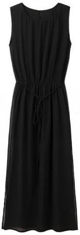 Rsan Summer 2014 Women's Sleeveless Split Maxi Long Chiffon Dress (Black, Asia L / US 10-12)