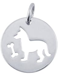 Genuine Marbella (TM) .925 Sterling Silver Dog and Bone Disc Charm Pendant (12 mm in Diameter). 100% Satisfaction Guaranteed.