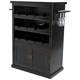 Hand-Painted Antique Black Finish Solid Birch Wine Cabinet