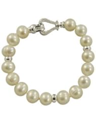 Sterling Silver 10-11mm Ringed Freshwater Pearl Bracelet & Diamond Clasp 8" Bracelet