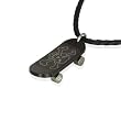 Stainless Steel Black Tone Skull Design Skateboard Pendant w. Woven Faux Leather Necklace
