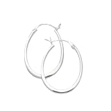 SILVER E50465 OVAL HOOP   EARRINGS