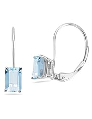 1.60 Cts of 7x5 mm AA Emerald Aquamarine Stud Earrings with Lever Backs in 14K White Gold