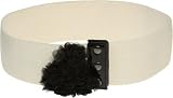 BETSEY JOHNSON Rosette Patent & Canvas Elastic Belt [BBP7096], NATURAL/BLACK