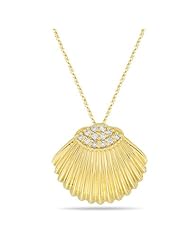 0.12 Cts Diamond Shell Pendant in 14K Yellow Gold