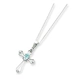 Sterling Silver Blue Topaz Cross Necklace with 18 inch Sterling Silver Chain