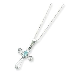 Sterling Silver Blue Topaz Cross Necklace with 18 inch Sterling Silver Chain