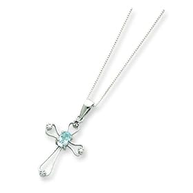 Sterling Silver Blue Topaz Cross Necklace with 18 inch Sterling Silver Chain by Blue-Topaz Necklaces