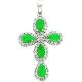 14 karat white gold genuine diamond and emerald cross charm