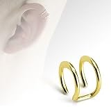 Gold Plated Stainless Steel Fake Earring: Cartilage Clip-on Ear Cuff - One Size Fits All - Supplied in Gift Bag