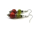 Imperial Red Jasper and Faceted Chrysocola Gemstones Dangle Fashion Earrings