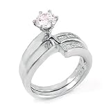 (A3RSZ9012) Sterling Silver Ring Set with Sparkling Cubic Zirconia Stones, Affordable Engagement / Wedding Ring Set, 2.00 Total Carat Weight, Silver and CZ, Ring Size -