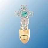 Chrome Celtic Cross Night Light - Green Swarovski Crystal