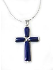 Sterling Silver Lapis Cross Snake Chain Necklace