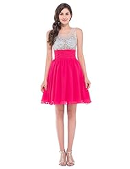 Acrylic/Chiffon/Satin Sleeveless Empire   Waistline Beaded Cocktail Short Evening Dress/Homecoming Dress/Bridesmaid Dress/Pageant Dress/Prom Dress/Party Dress/Wedding Dress 