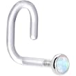 18 Gauge 1/4" White Gold 2mm White Synthetic Opal Bioplast Nose Ring