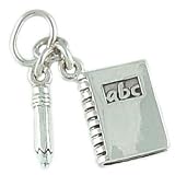 3-D ABC School Book and Pencil 925 Sterling Silver Traditional Charm or Pendant