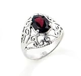 Sterling Silver Filigree and Red Garnet Ring(Sizes 5,6,7,8,9)