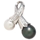 14k White Gold, Diamond, South Sea White Pearl & Tahitian Black Pearl Pendant (0.21ctw)