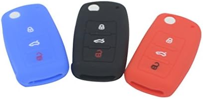 Mosa Store 3pcs Remote Key Case Silicone Cover for VW Volkswagen-Red,Blue,Black "